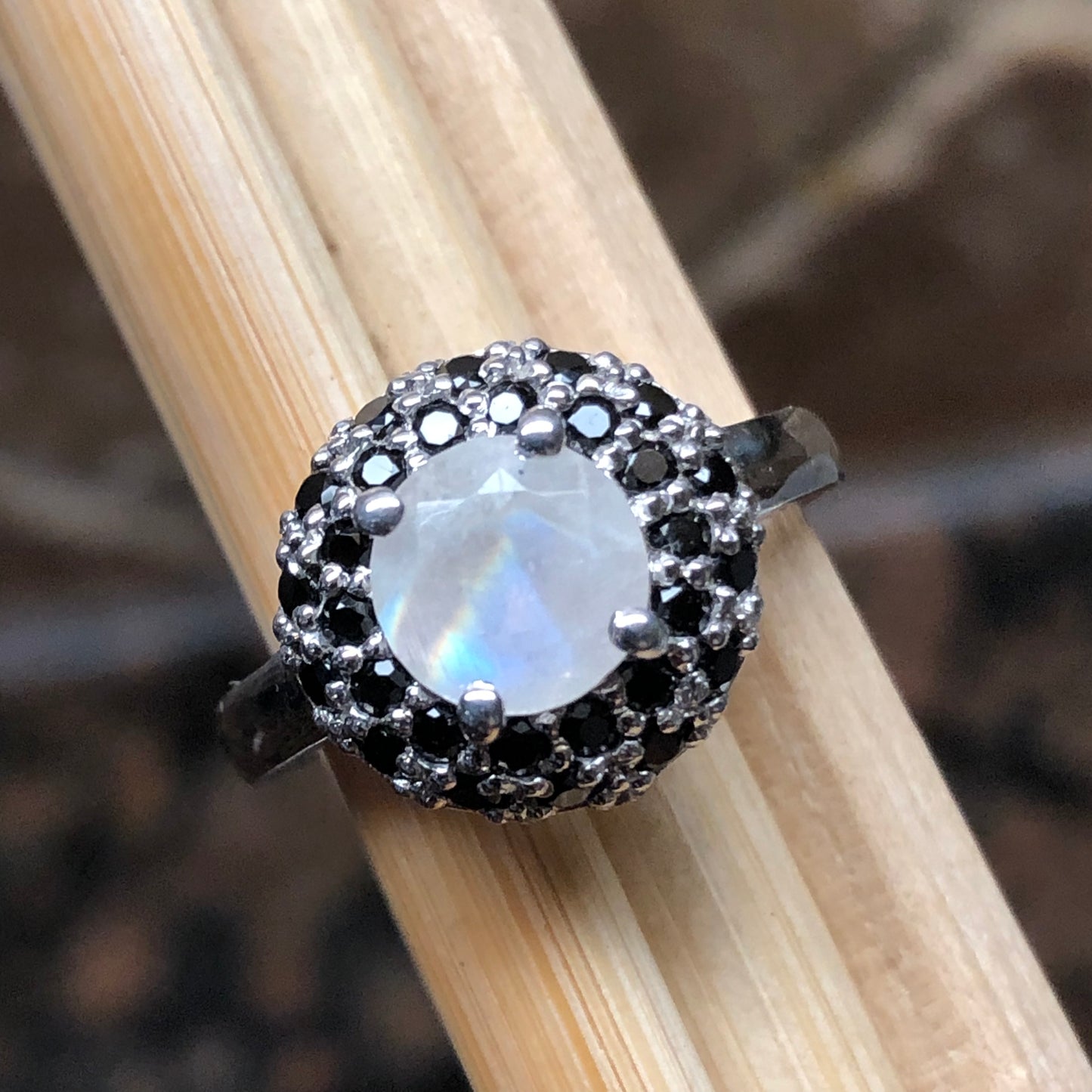 Natural Rainbow Moonstone, Spinel 925 Sterling Silver Engagement Ring Size 6, 7, 8, 9 - Natural Rocks by Kala