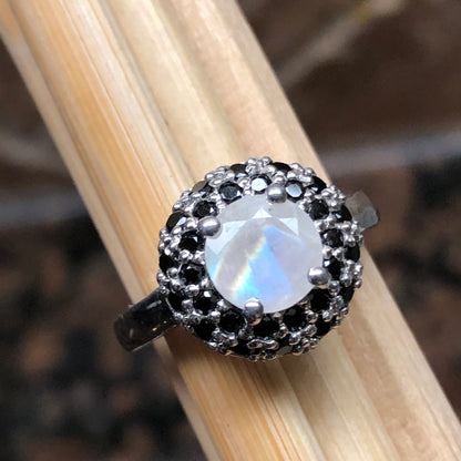 Natural Rainbow Moonstone, Spinel 925 Sterling Silver Engagement Ring Size 6, 7, 8, 9 - Natural Rocks by Kala
