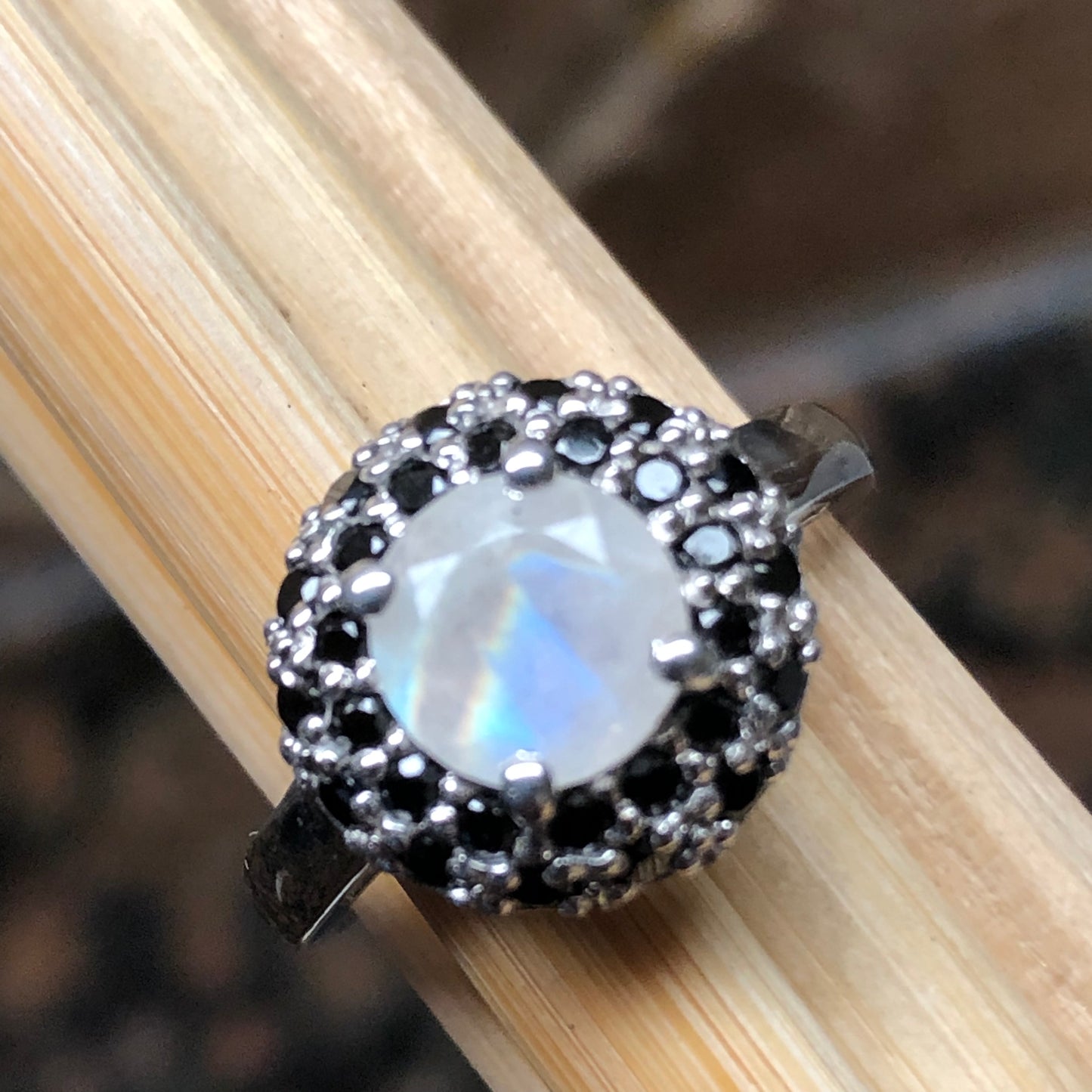 Natural Rainbow Moonstone, Spinel 925 Sterling Silver Engagement Ring Size 6, 7, 8, 9 - Natural Rocks by Kala