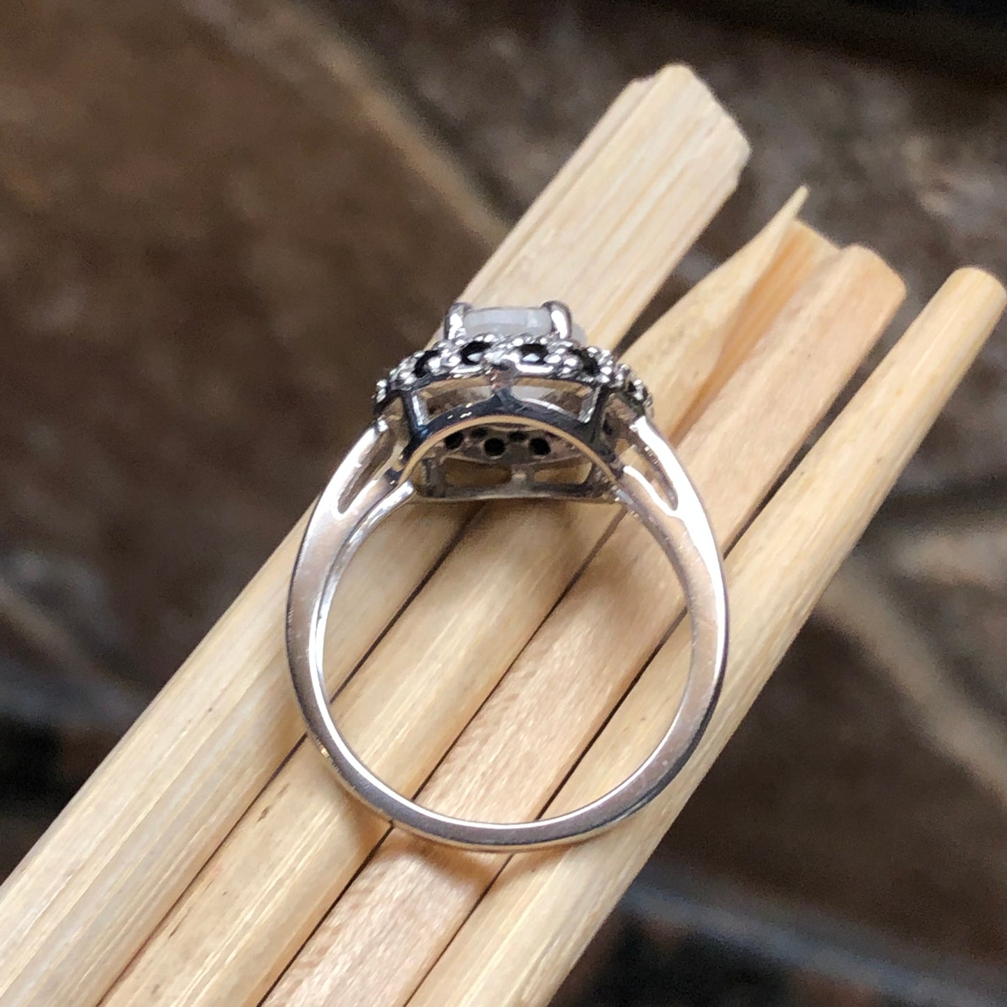 Natural Rainbow Moonstone, Spinel 925 Sterling Silver Engagement Ring Size 6, 7, 8, 9 - Natural Rocks by Kala