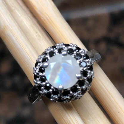 Natural Rainbow Moonstone, Spinel 925 Sterling Silver Engagement Ring Size 6, 7, 8, 9 - Natural Rocks by Kala