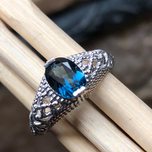 Natural 1.25ct London Blue Topaz 925 Solid Sterling Silver Engagement Ring Size 6, 7, 8, 9 - Natural Rocks by Kala