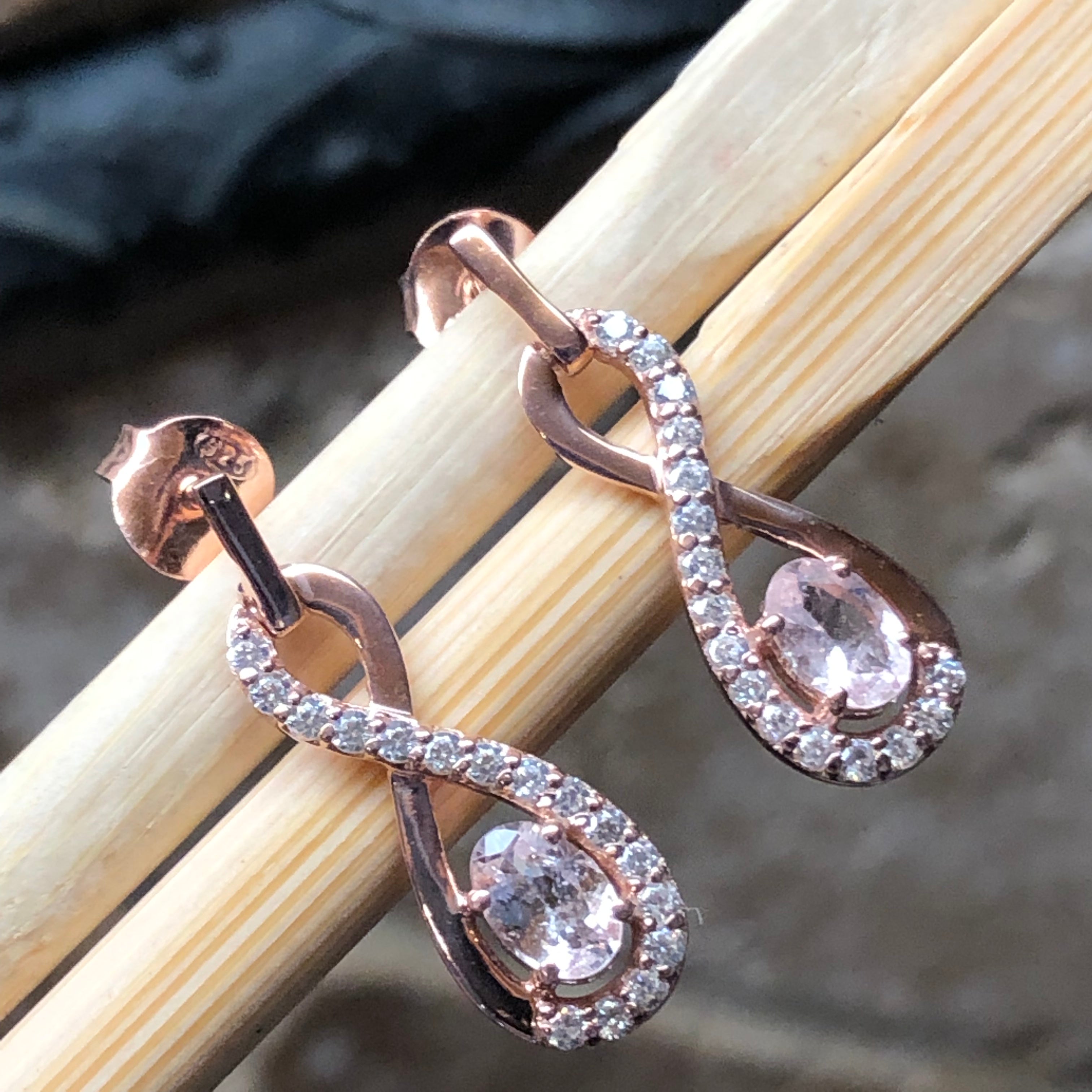 Natural Peach Morganite 14k Rose Gold Over Sterling Silver Earrings 24mm - Natural Rocks by Kala