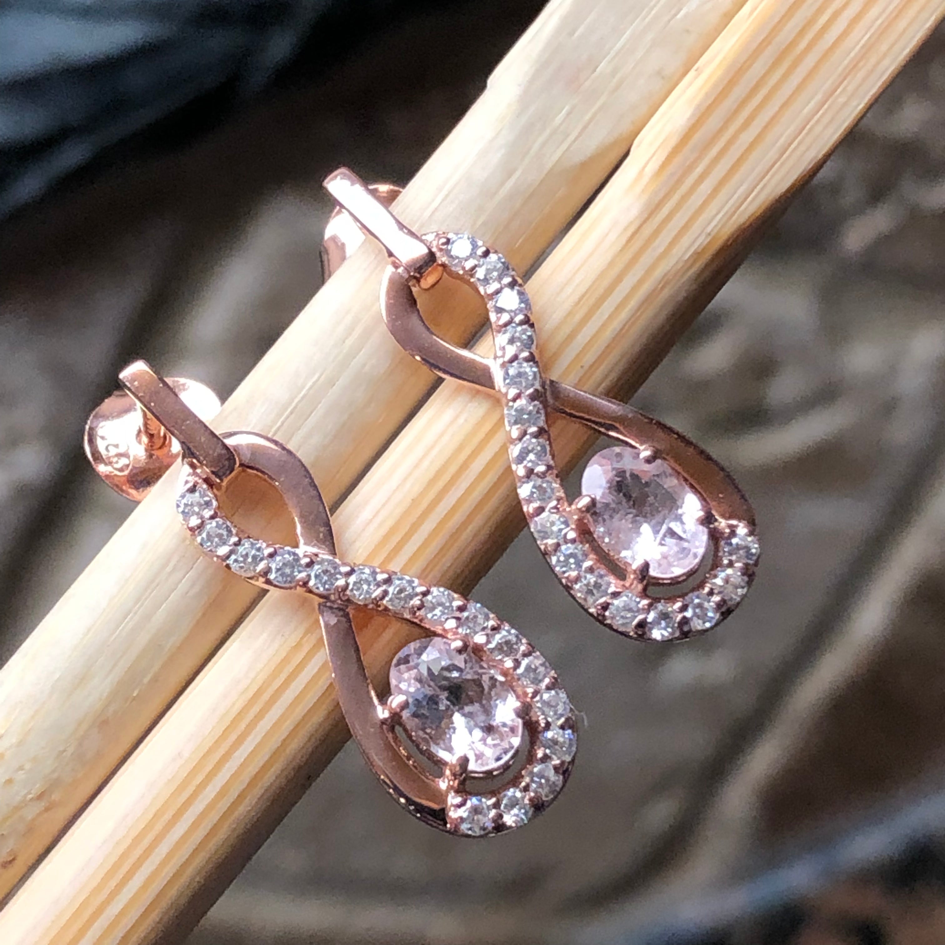 Natural Peach Morganite 14k Rose Gold Over Sterling Silver Earrings 24mm - Natural Rocks by Kala