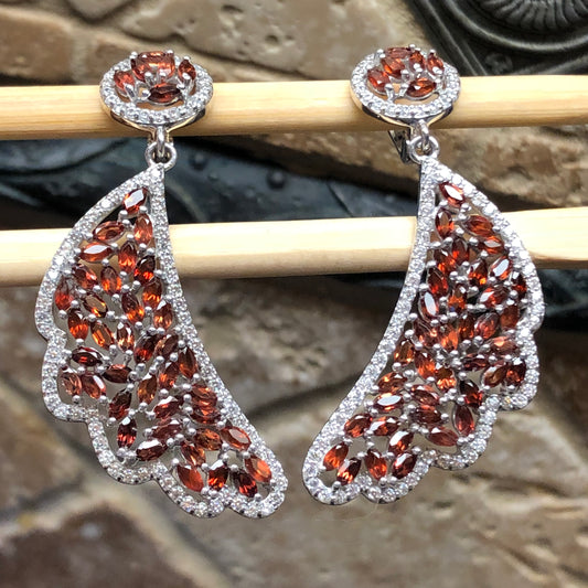 Natural 25ct Pyrope Garnet, White Sapphire 925 Solid Sterling Silver Earrings 55mm - Natural Rocks by Kala