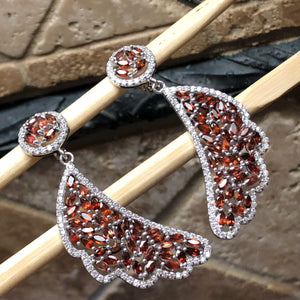 Natural 25ct Pyrope Garnet, White Sapphire 925 Solid Sterling Silver Earrings 55mm - Natural Rocks by Kala
