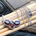 Genuine 4ct Pyrope Garnet, White Sapphire 925 Solid Sterling Silver Pendant Necklace 18" - Natural Rocks by Kala
