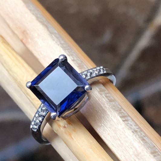 Natural 1.25ct Iolite, White Topaz 925 Sterling Silver Engagement Ring Size 6, 7, 8, 9 - Natural Rocks by Kala