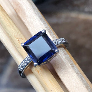 Natural 1.25ct Iolite, White Topaz 925 Sterling Silver Engagement Ring Size 6, 7, 8, 9 - Natural Rocks by Kala