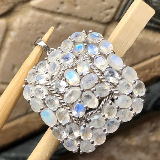 Natural Rainbow Moonstone 925 Solid Sterling Silver Pendant 40mm - Natural Rocks by Kala
