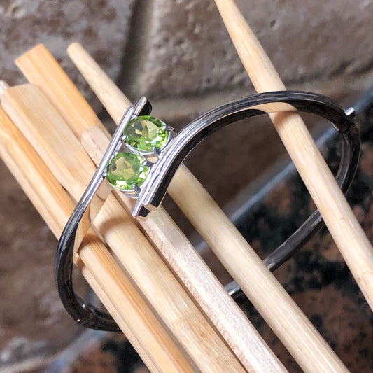 Natural 4ct Green Peridot 925 Solid Sterling Silver Cuff Bracelets - Natural Rocks by Kala