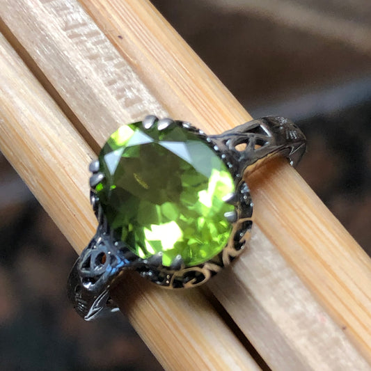 Natural 1.5ct Peridot 925 Solid Sterling Silver Engagement Ring Size 6, 7, 8, 9 - Natural Rocks by Kala