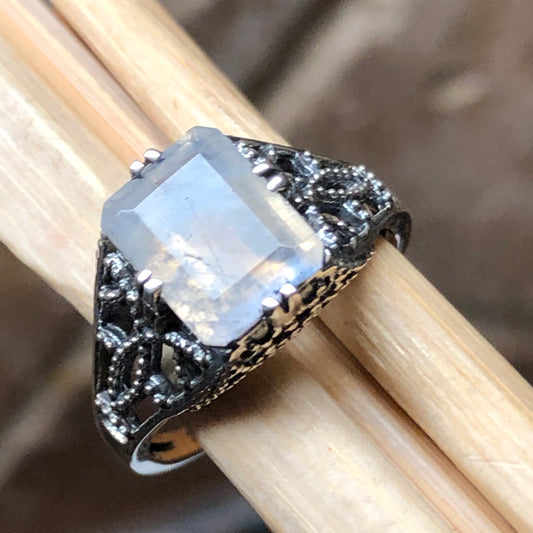 Natural Rainbow Moonstone 925 Solid Sterling Silver Engagement Ring Size 6, 8, 9 - Natural Rocks by Kala