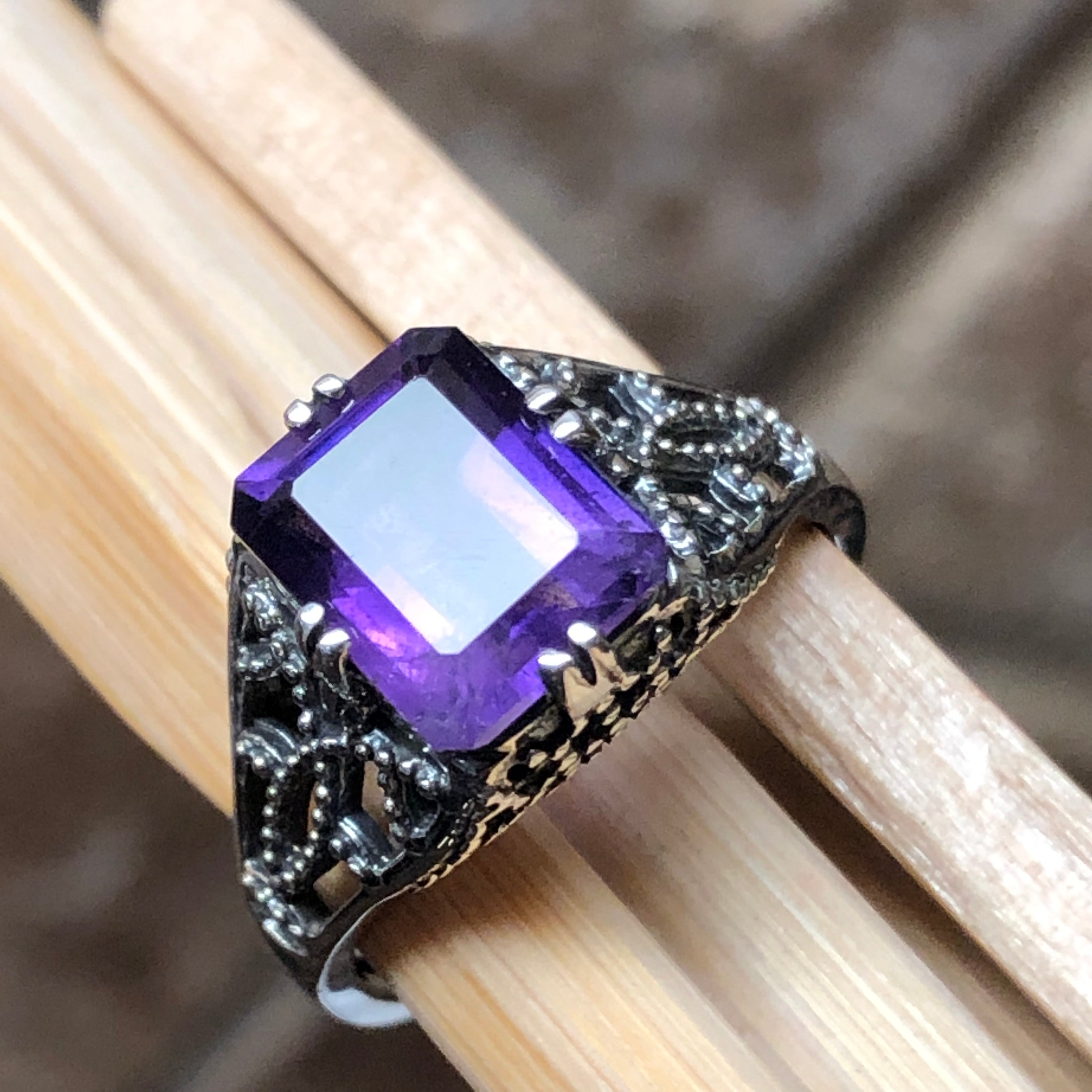 Natural 2ct Purple Amethyst 925 Sterling Silver Engagement Ring Size 6, 7, 8, 9 - Natural Rocks by Kala