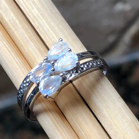 Genuine Rainbow Moonstone 925 Sterling Silver Engagement Ring Size 5, 6, 7, 8, 9 - Natural Rocks by Kala