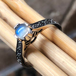Natural Rainbow Moonstone 925 Sterling Silver Engagement Ring Size 7, 8, 9 - Natural Rocks by Kala