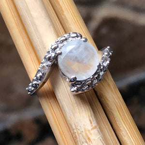Natural Rainbow Moonstone, White Topaz 925 Sterling Silver Engagement Ring Size 6, 7, 8, 9 - Natural Rocks by Kala