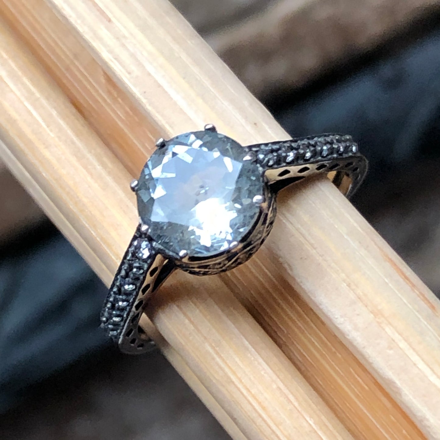 Natural 1ct Aquamarine 925 Sterling Silver Engagement Ring Size 6, 7, 8, 9 - Natural Rocks by Kala