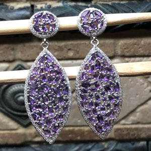 Natural 30ct Purple Amethyst 925 Solid Sterling Silver Earrings 65mm - Natural Rocks by Kala