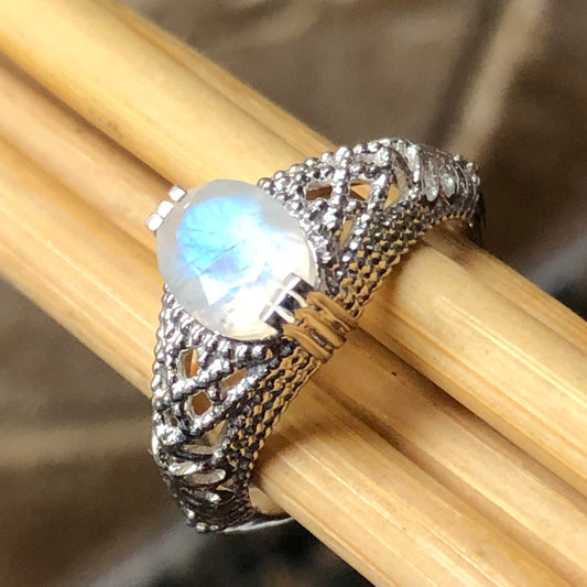Natural Rainbow Moonstone 925 Solid Sterling Silver Engagement Ring Size 6, 8, 9 - Natural Rocks by Kala