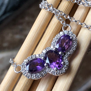 Natural 4ct Purple Amethyst, White Sapphire 925 Solid Sterling Silver Pendant Necklace 16" - Natural Rocks by Kala
