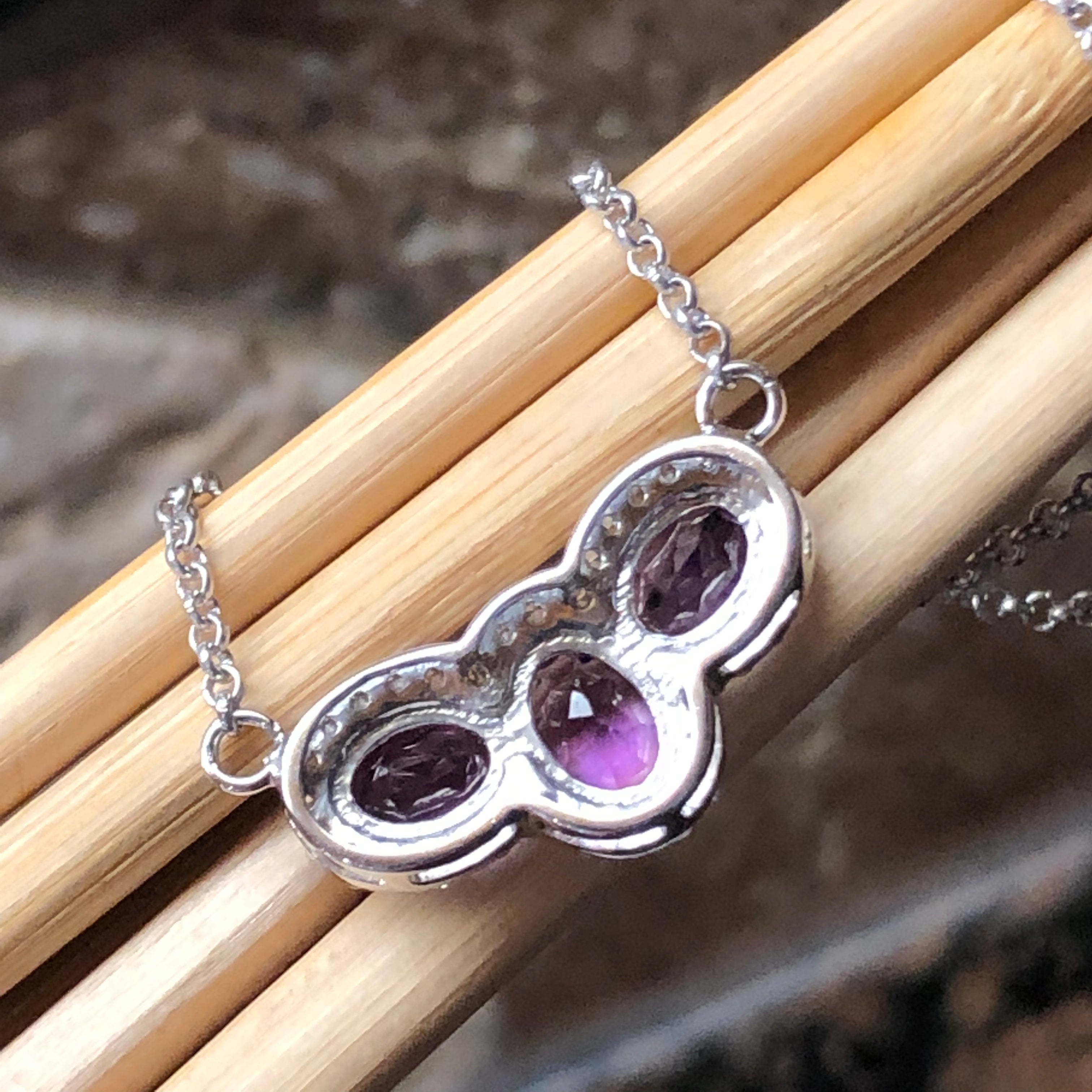 Natural 4ct Purple Amethyst, White Sapphire 925 Solid Sterling Silver Pendant Necklace 16" - Natural Rocks by Kala