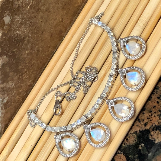 Genuine Rainbow Moonstone 925 Solid Sterling Silver Necklace 18" - Natural Rocks by Kala