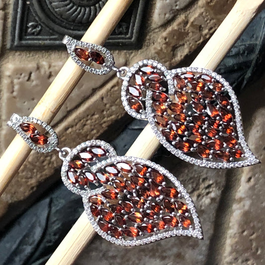 Natural 25ct Pyrope Garnet, White Sapphire 925 Solid Sterling Silver Earrings 55mm - Natural Rocks by Kala