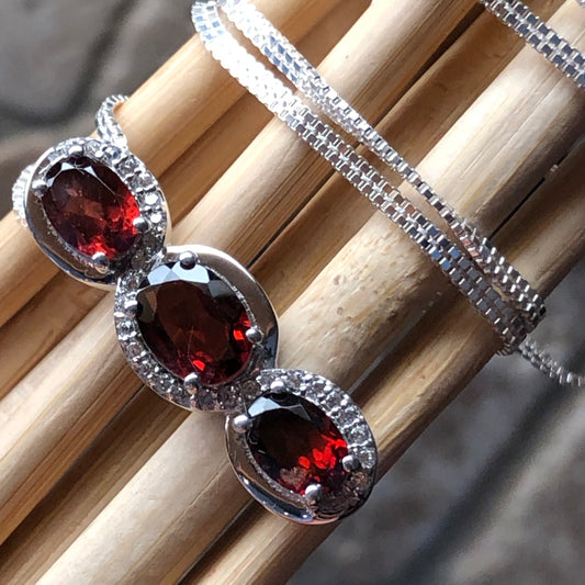 Genuine 4ct Pyrope Garnet, White Sapphire 925 Solid Sterling Silver Pendant Necklace 16" - Natural Rocks by Kala