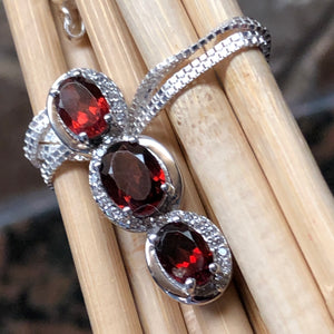 Genuine 4ct Pyrope Garnet, White Sapphire 925 Solid Sterling Silver Pendant Necklace 16" - Natural Rocks by Kala