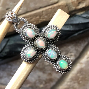 Genuine Ethiopian Opal 925 Solid Sterling Silver Cross Pendant 40mm - Natural Rocks by Kala