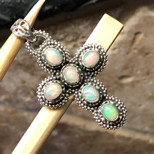 Genuine Ethiopian Opal 925 Solid Sterling Silver Cross Pendant 40mm - Natural Rocks by Kala