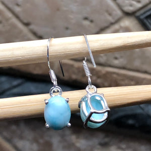 Natural Dominican Larimar 925 Solid Sterling Silver Earrings 25mm - Natural Rocks by Kala
