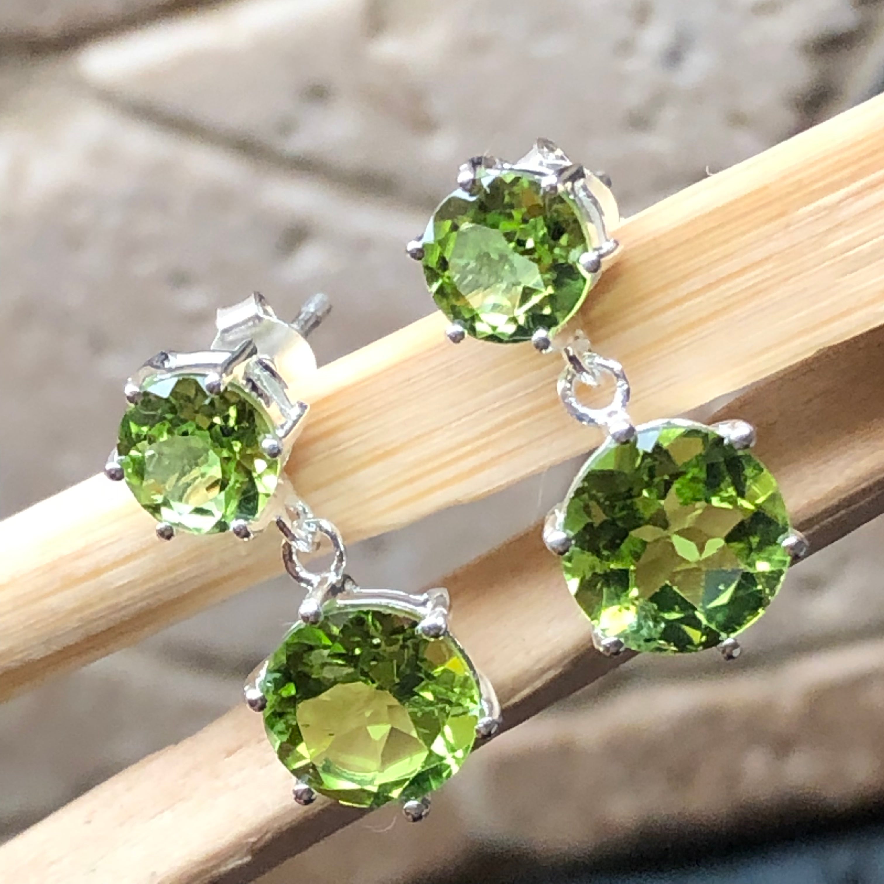 Genuine 4ct Green Peridot 925 Solid Sterling Silver Earrings 18mm - Natural Rocks by Kala