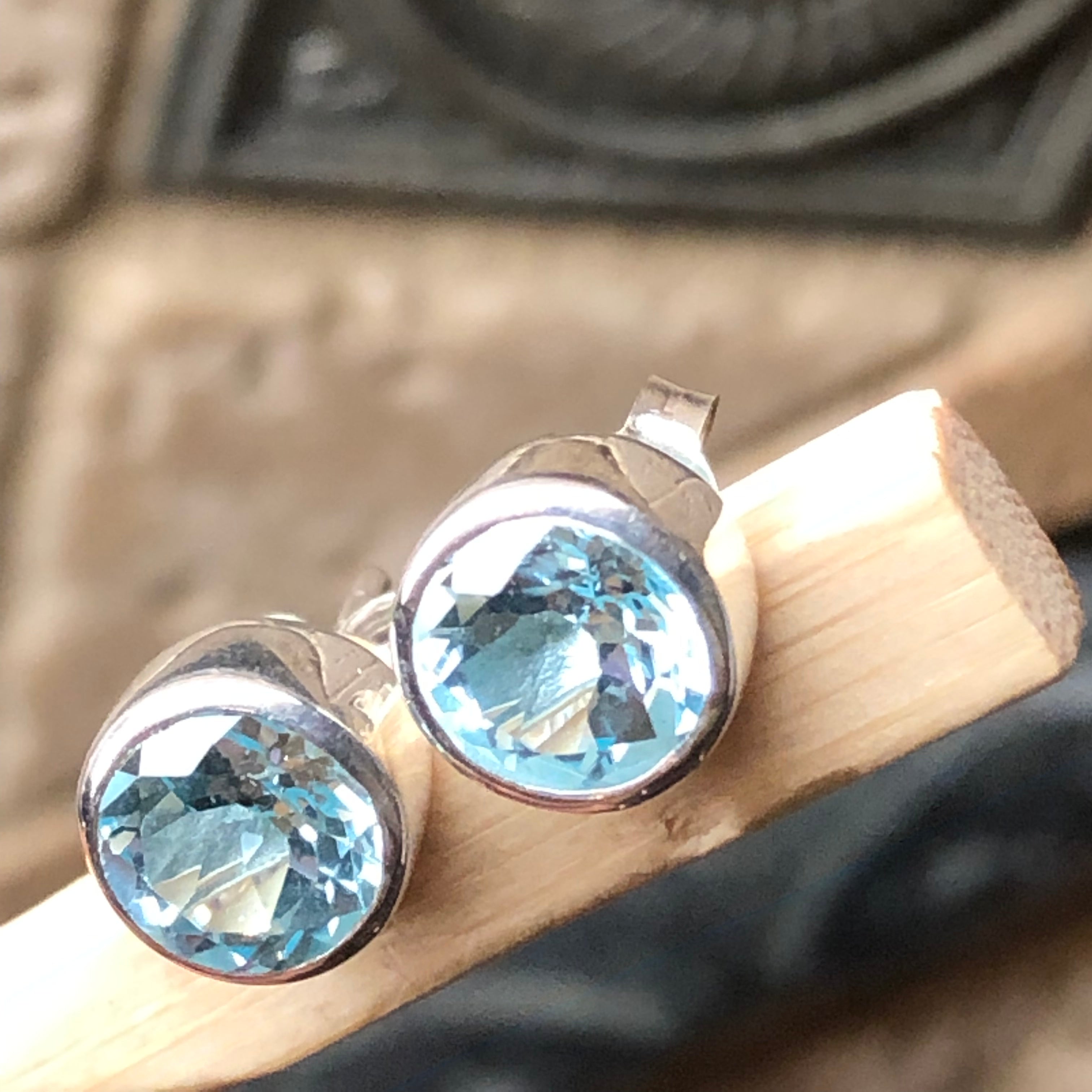 Genuine 2ct Blue Topaz 925 Solid Sterling Silver Earrings 7mm - Natural Rocks by Kala