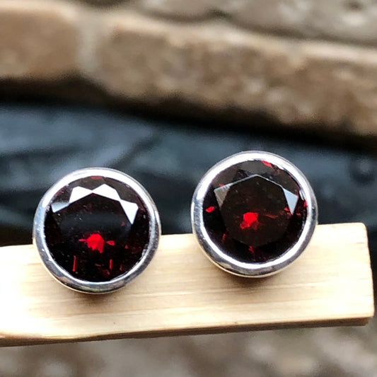 Natural 2ct Pyrope Garnet 925 Solid Sterling Silver Earrings 8mm - Natural Rocks by Kala