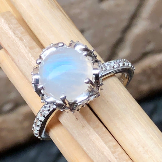 Natural Rainbow Moonstone 925 Solid Sterling Silver Engagement Ring Size 5, 6, 7, 8, 9 - Natural Rocks by Kala