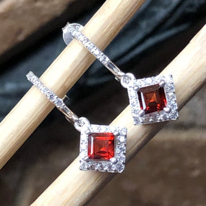 Genuine 1.5ct Pyrope Garnet 925 Solid Sterling Silver Earrings 25mm - Natural Rocks by Kala