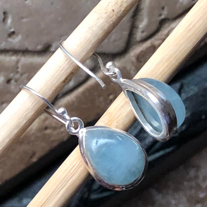 Natural Aquamarine Cabochan 925 Solid Sterling Silver Earrings 25mm - Natural Rocks by Kala