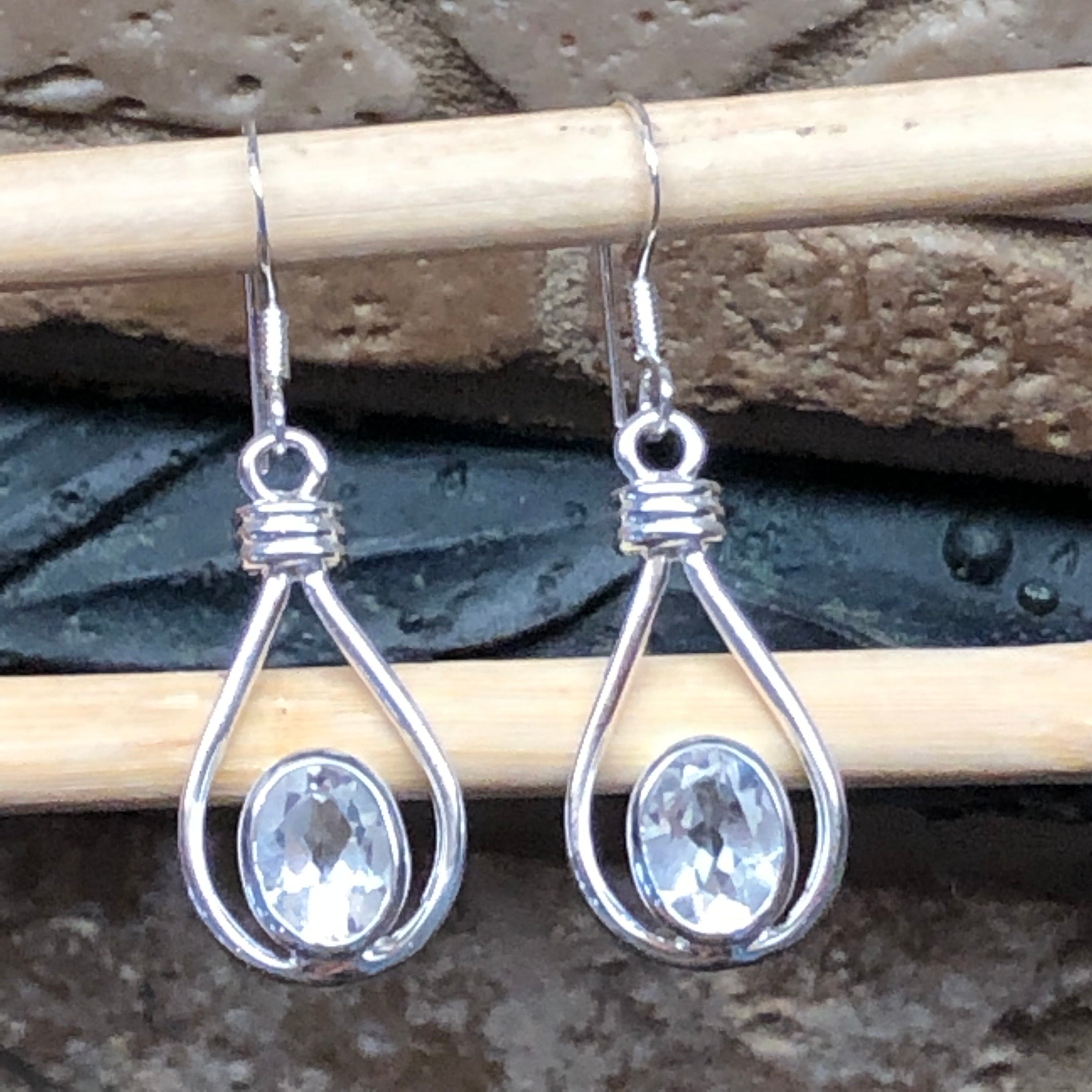 Genuine 2ct White Quartz 925 Solid Sterling Silver Earrings 35mm - Natural Rocks by Kala