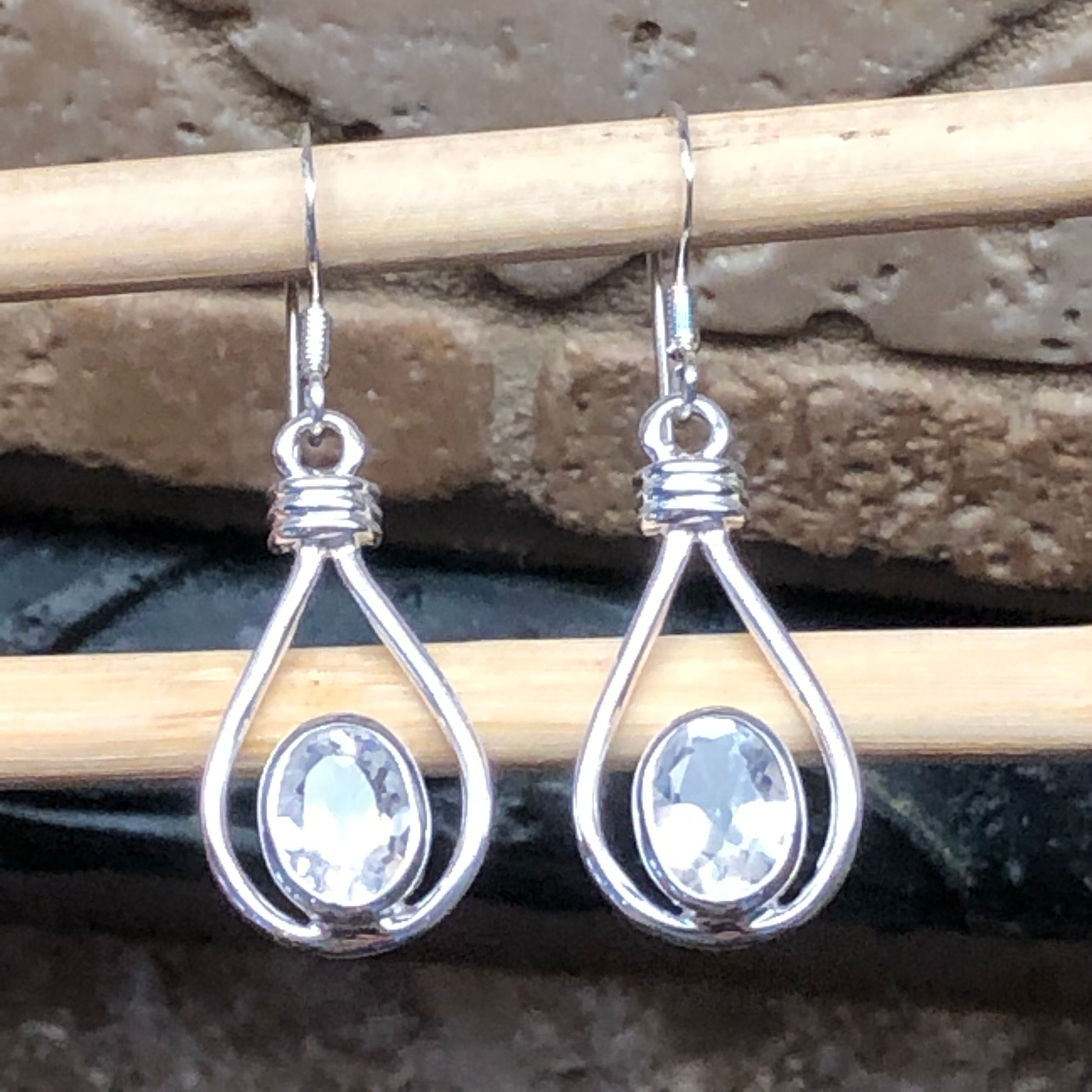 Genuine 2ct White Quartz 925 Solid Sterling Silver Earrings 35mm - Natural Rocks by Kala