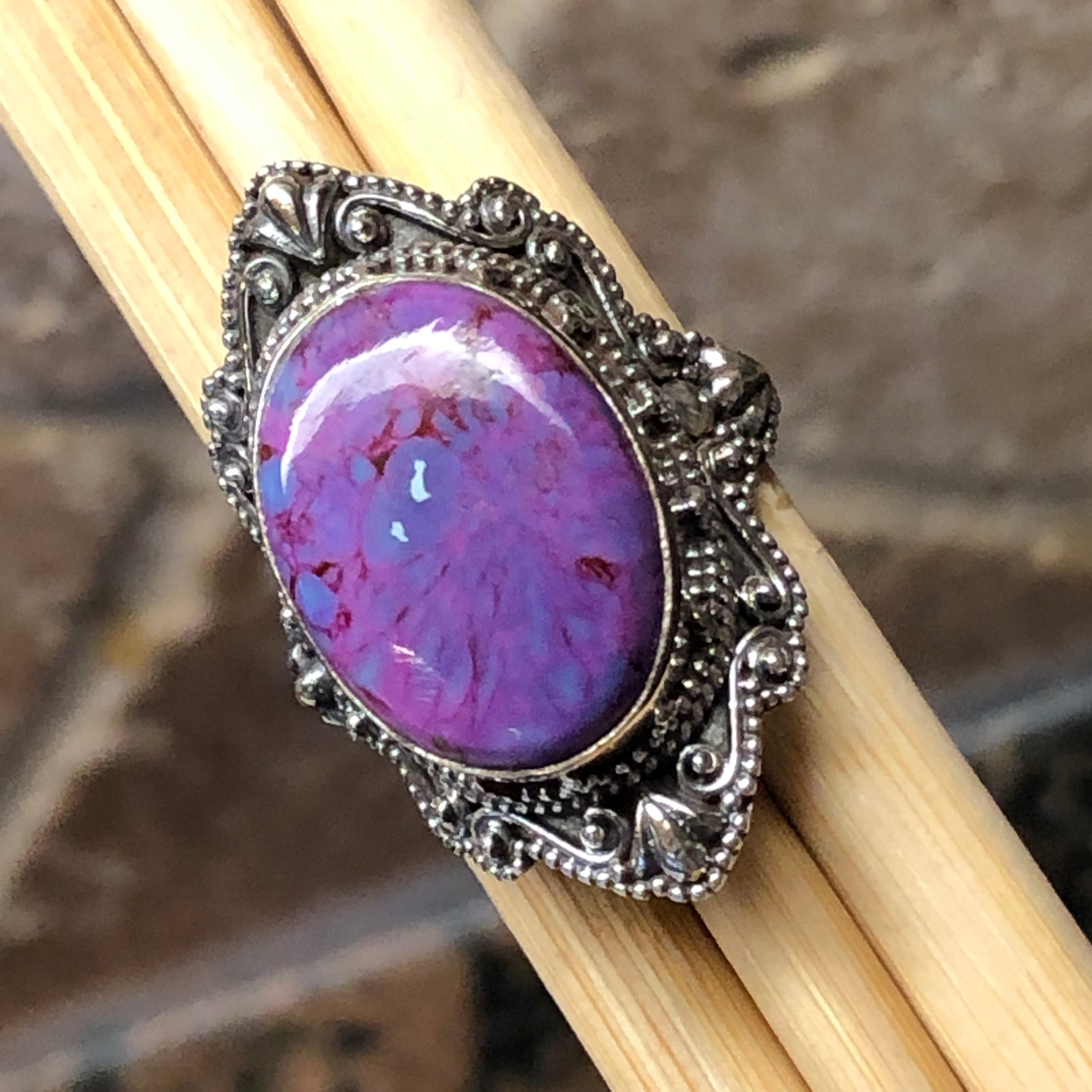 Purple Copper Mohave Turquoise 925 Solid Sterling Silver Ring Size 8 - Natural Rocks by Kala