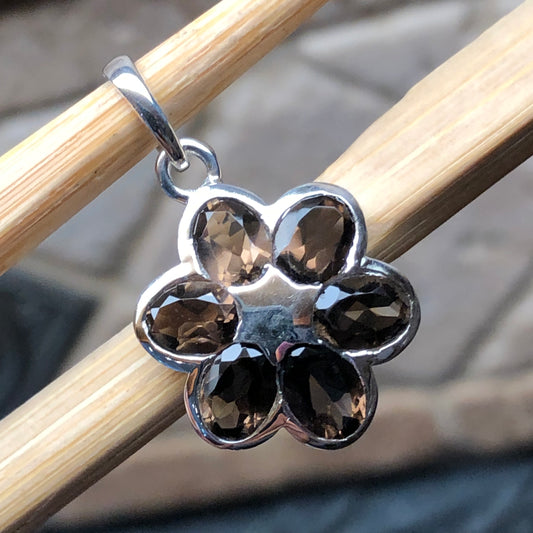 Genuine 2.5ct Smoky Topaz 925 Solid Sterling Silver Pendant 20mm - Natural Rocks by Kala