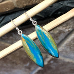 Natural Blue Peruvian Opal 925 Solid Sterling Silver Earrings 40mm - Natural Rocks by Kala