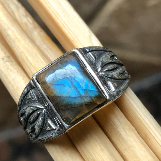 Natural Labradorite 925 Sterling Silver Men's Ring Size 10, 11, 12, 13 - Natural Rocks by Kala