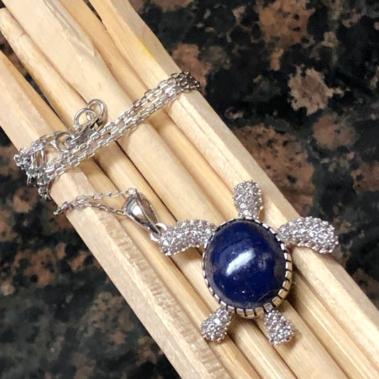 Natural Blue Lapis Lazuli 925 Solid Sterling Silver Turtle Necklace 17" - Natural Rocks by Kala