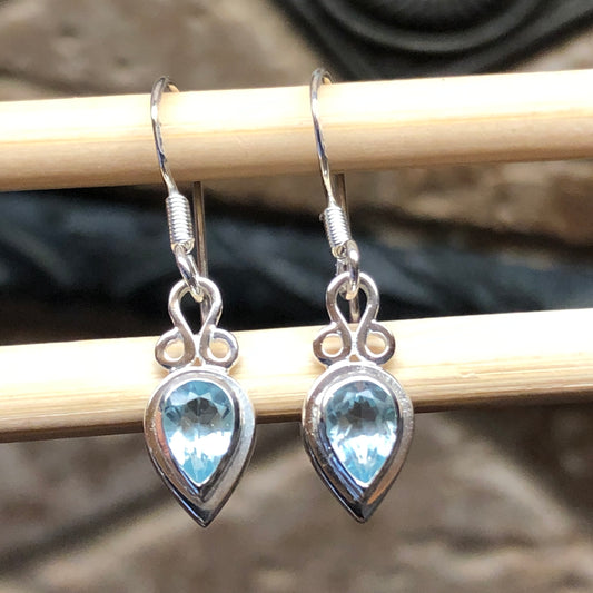 Natural 1ct Blue Topaz 925 Sterling Silver Earrings 25mm - Natural Rocks by Kala