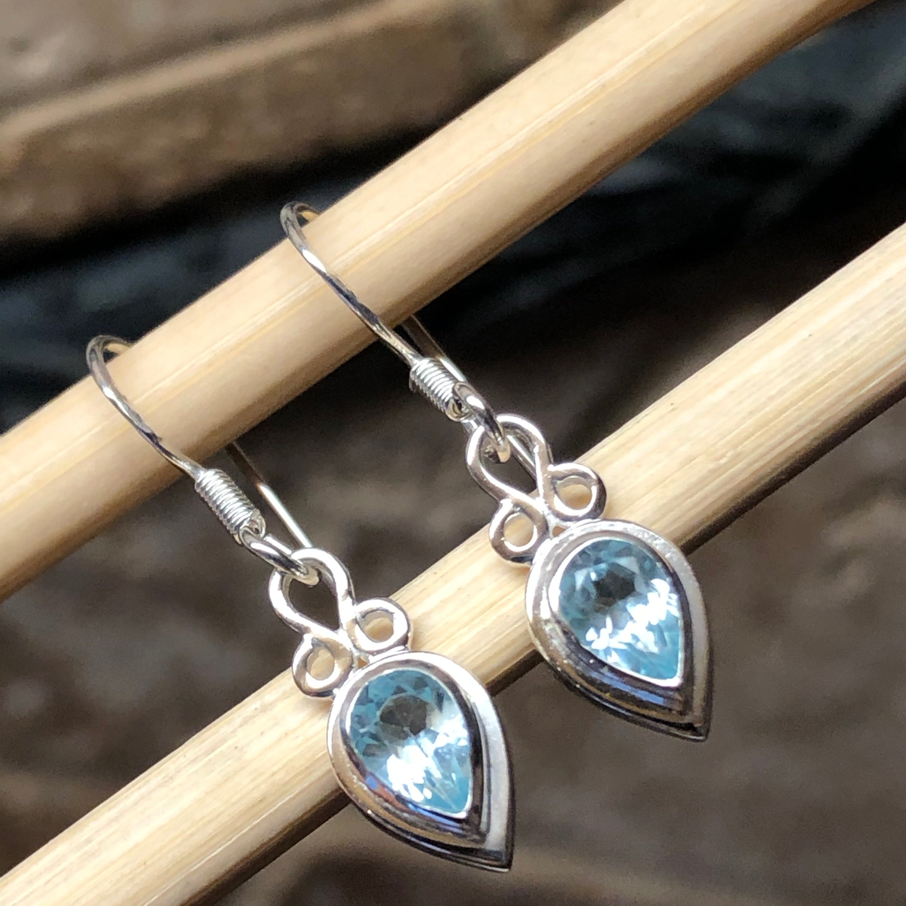 Natural 1ct Blue Topaz 925 Sterling Silver Earrings 25mm - Natural Rocks by Kala