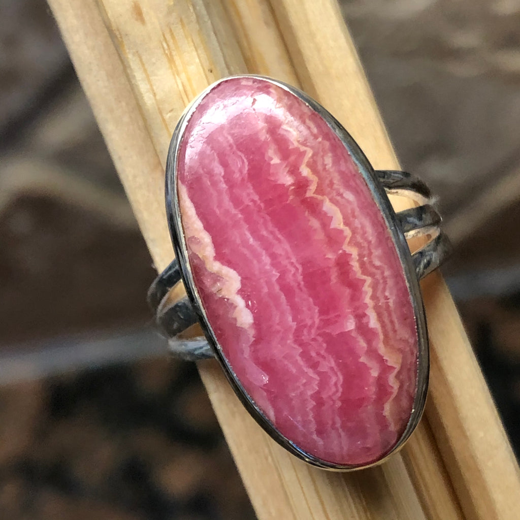 Natural Pink Rhodocrosite 925 Solid Sterling Silver Ring Size 8.75 - Natural Rocks by Kala