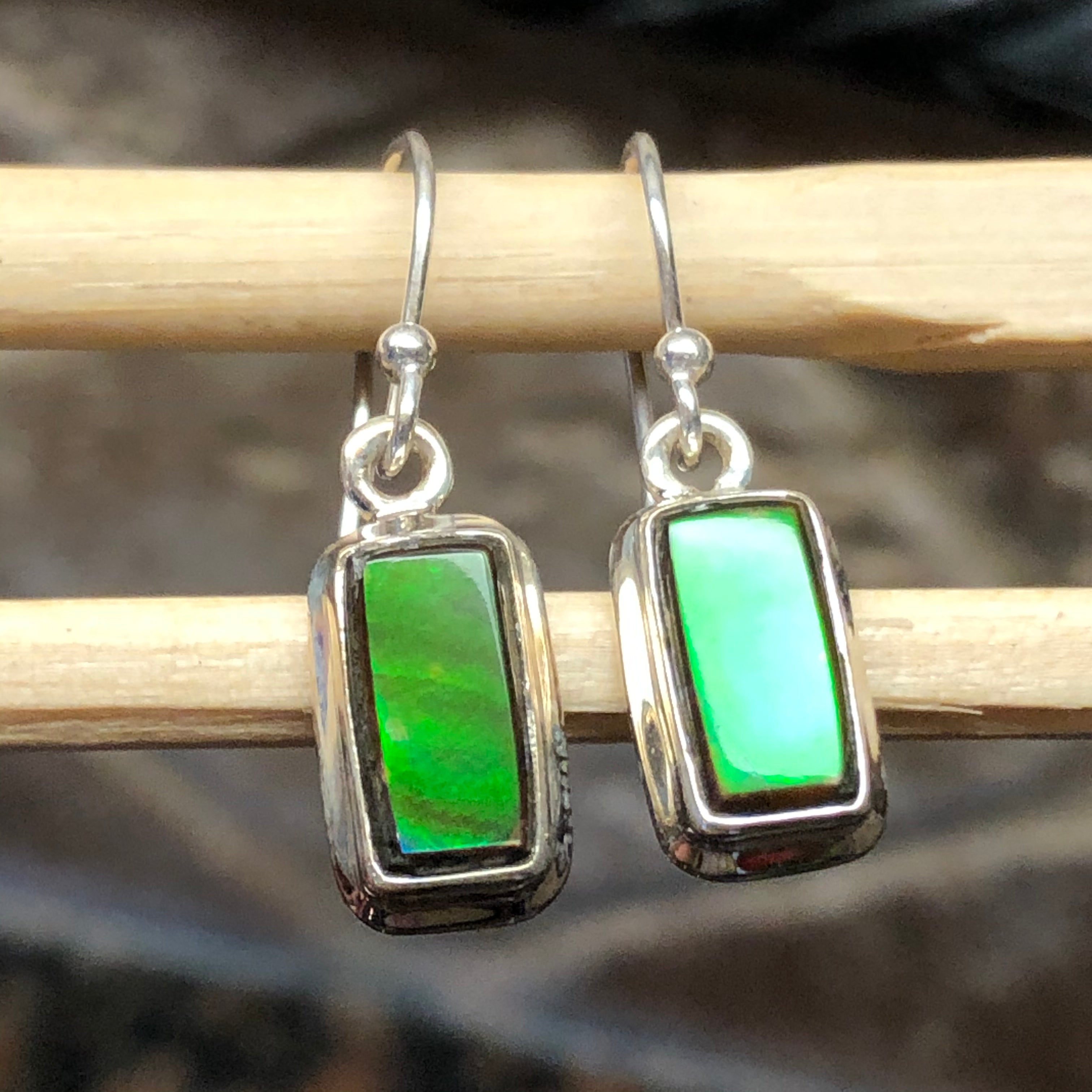 Natural Canadian Ammolite 925 Solid Sterling Silver Earrings 20mm - Natural Rocks by Kala